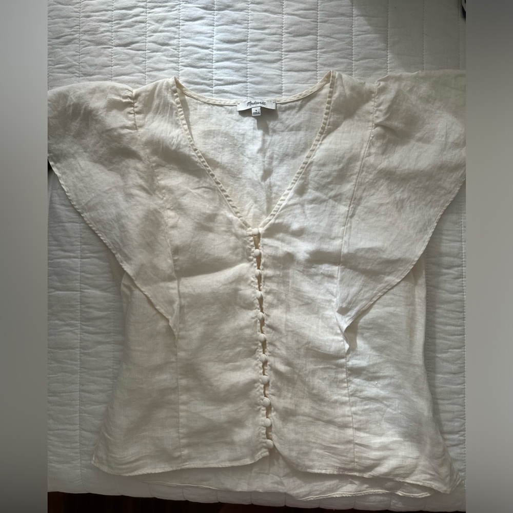 Madewell Linen Carmelina Flutter Sleeve Top - Cream